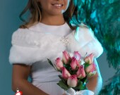 Custom Girl's faux fur wrap Winter Wedding flower girl or jr bridesmaid shawl White shrug Available in variety of faux furs