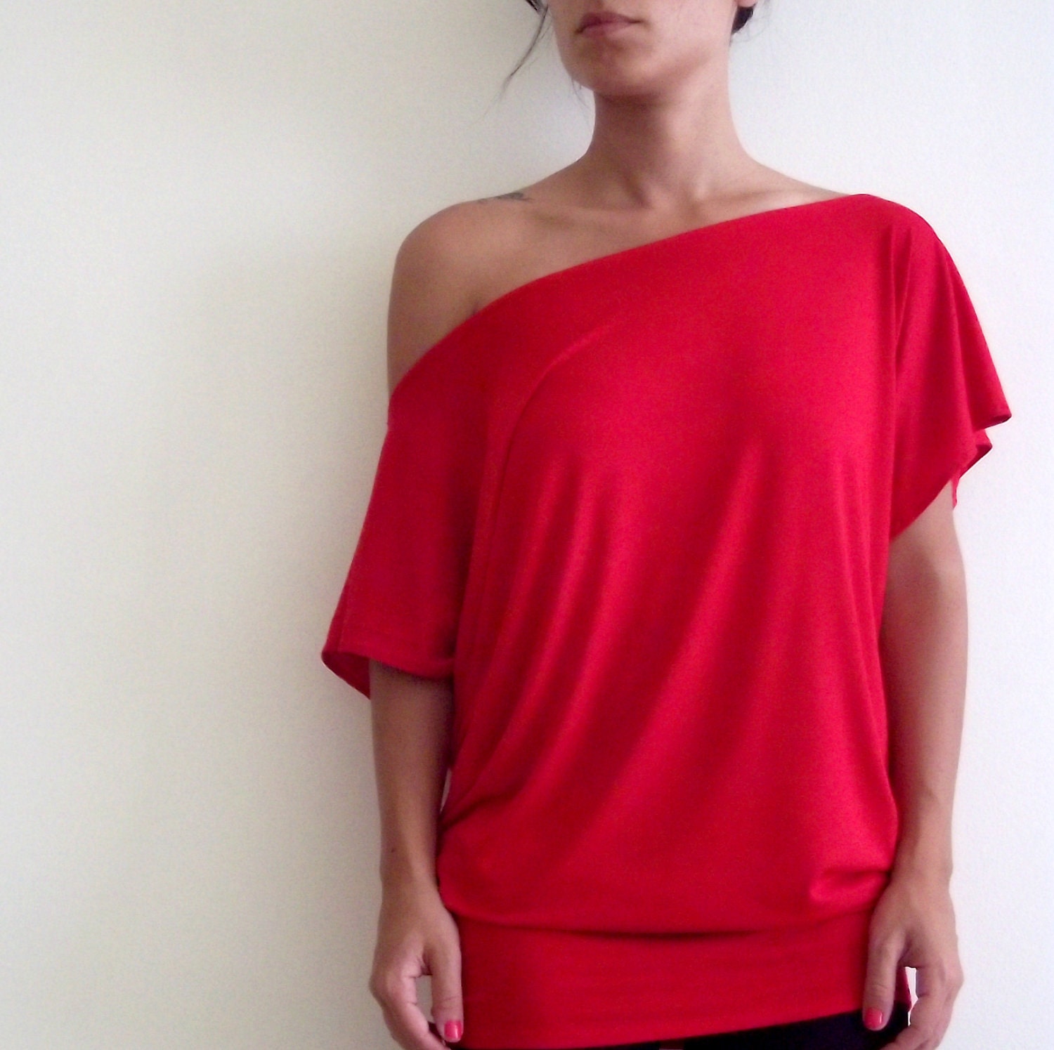 Red tunic top- Oversize summer  cotton tunic top with short bat sleeves/ Maternity top/ loose top