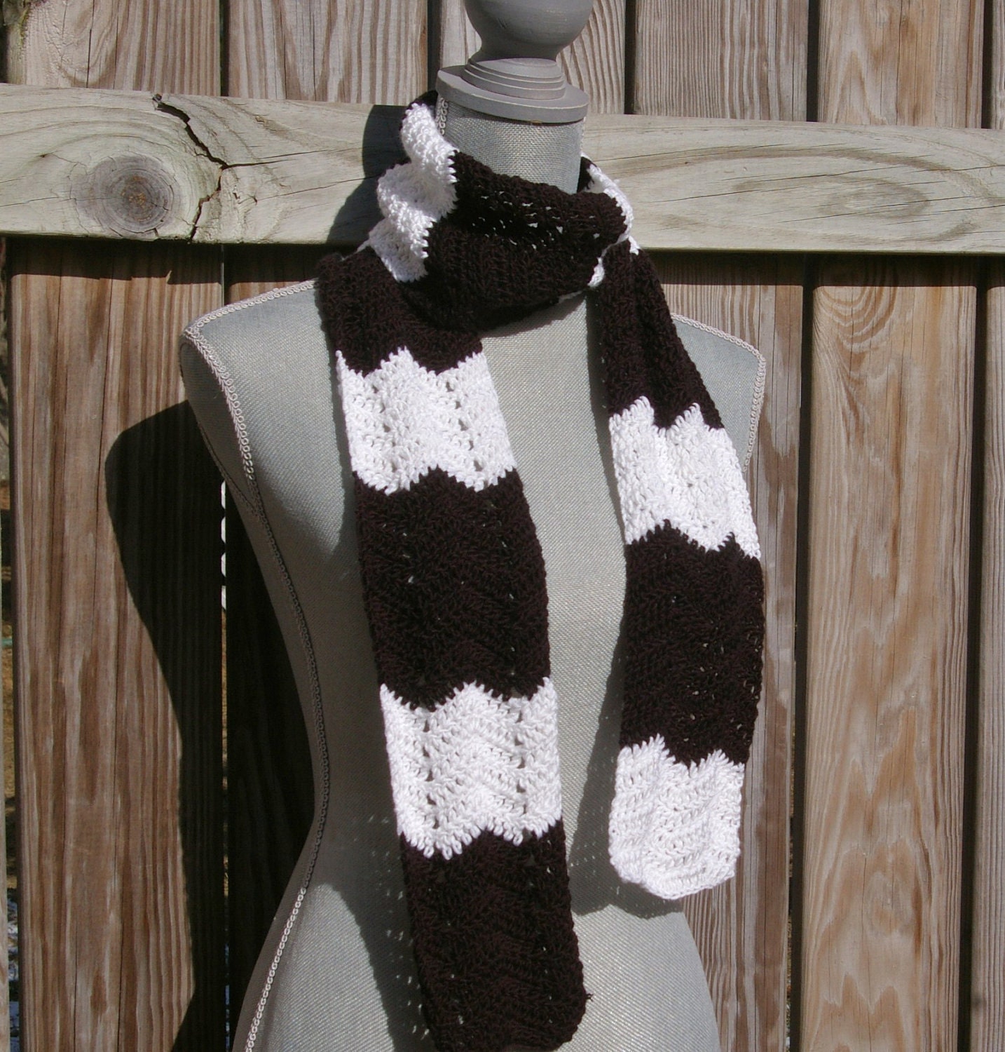 Summer Wave Scarf Black & White Hand Crocheted Chevron