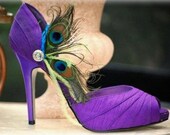 Fancy Shoe Clips Peacock Feathers Duo Rhinestone. Night Out Statement Red Carpet, Spring Bride Bridesmaid, Bold Edgy Couture Elegant Bronze