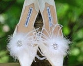 Shoe Clips White Feathers Puff & Rhinestone. Bride Bridal Bridesmaid Couture, Summer Wedding Statement Romantic Boudoir Burlesque Whimsical