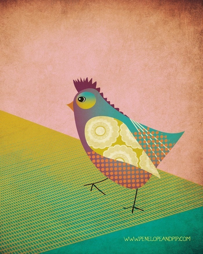 Art Print, Bird, Wall Art, Home Decor, Mid Century, Original illustration from Penelope and Pip