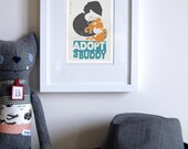 Pet Care Art - Adopt a Buddy Original Illustration - 5x7 Print