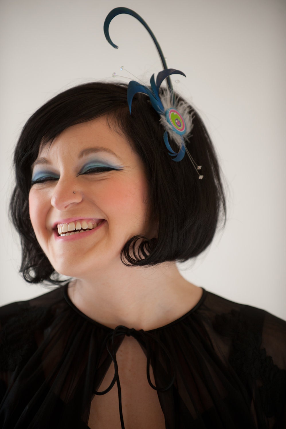 Whimsical Macaw Feather And Crystal Fascinator Hair Clip OOAK