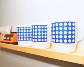vintage Milk Glass Mugs, Blue Dots, Termocrisa set of 3