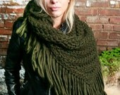 SALE - The Lola Scarf in Heathered Olive Green Wool