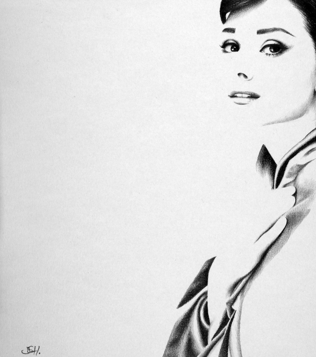 Audrey Hepburn  Fine Art Print Pencil Drawing Portrait Classic Hollywood Vintage Glamour Beauty Hand Signed by the Artist