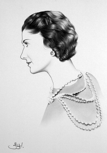 Coco Chanel Original Pencil Drawing Fine Art Portrait
