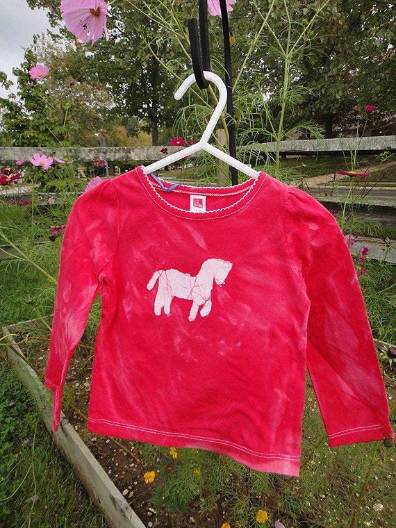 Baby T-Shirt: Red with Batik Horse, Long Sleeves (12-18 months) Ready to Ship