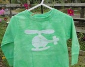 Toddler T-Shirt: Green with Batik Helicopter, Long Sleeves (2T) READY TO SHIP