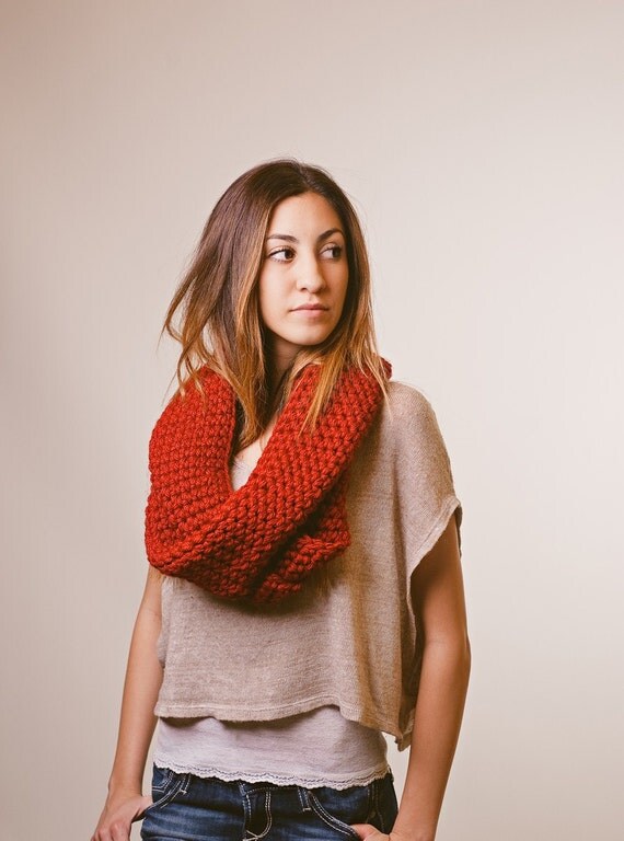 Red infinity scarf, chunky infinity scarf, fall, winter, spring, mothers day, circle scarf, loop scarf