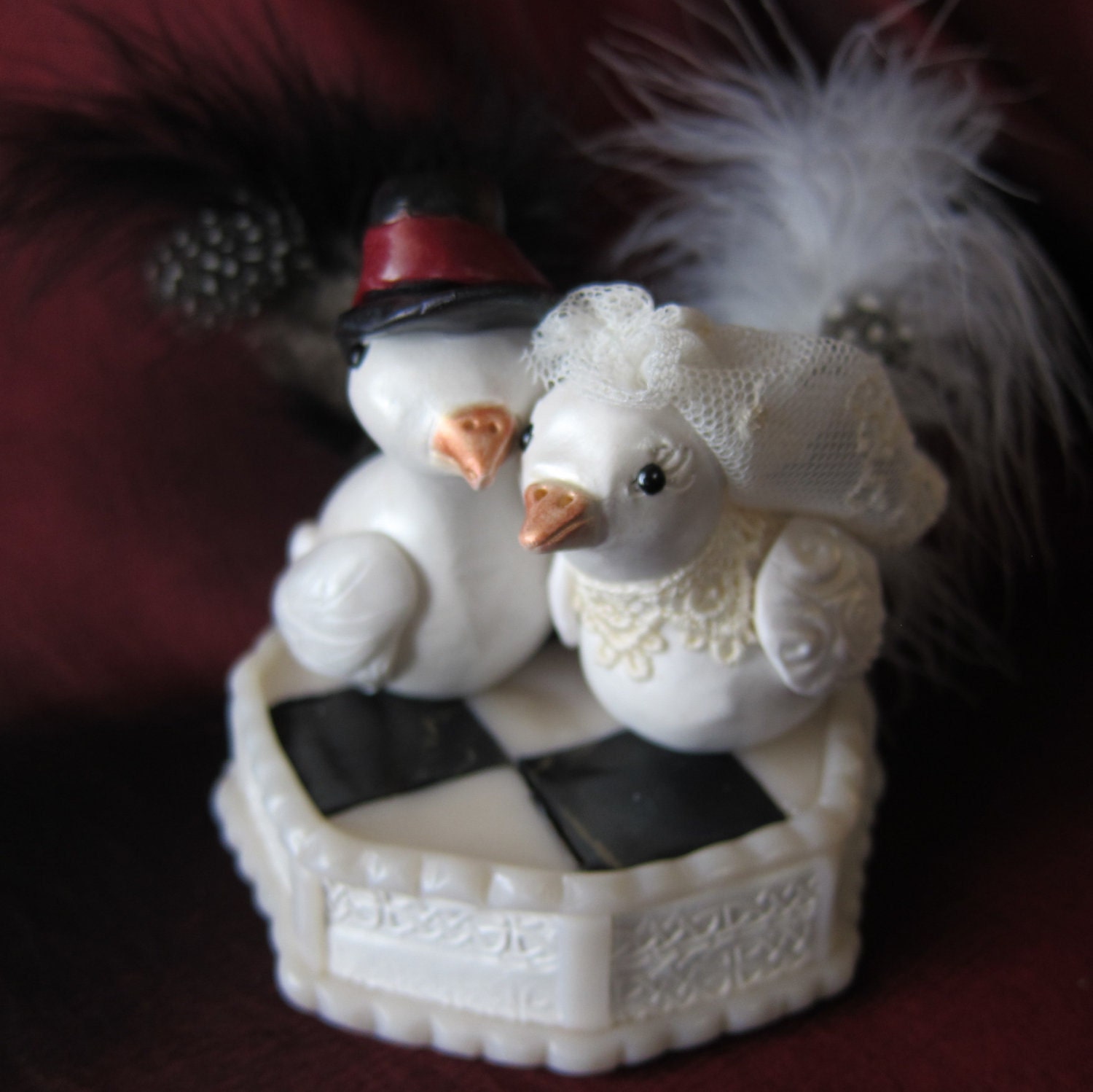 Art Deco Wedding Love Birds Cake Topper --one of a kind art piece