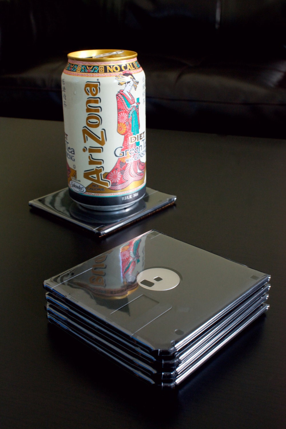 Floppy Disk Coasters - Black with Black Metal Set of 5 - Gift for a Geeky Mom