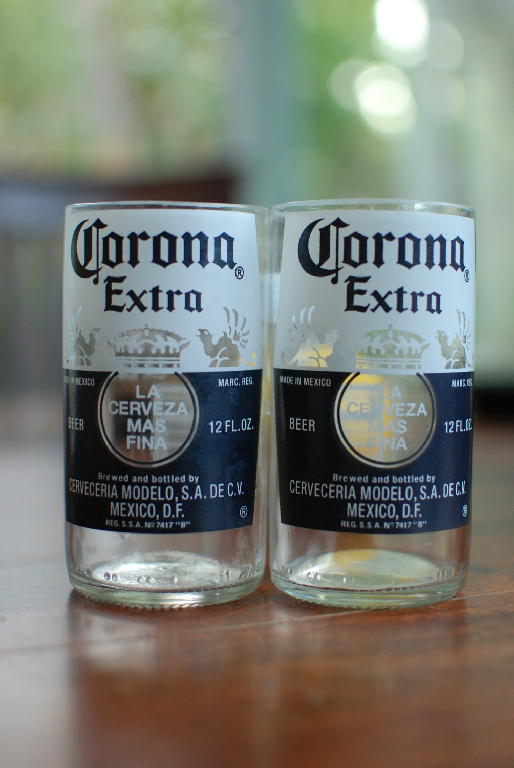 Two Corona Extra Juice Glasses // Glass Bottles