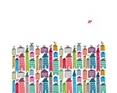 Houses and Birds Print - 8x10 or A4