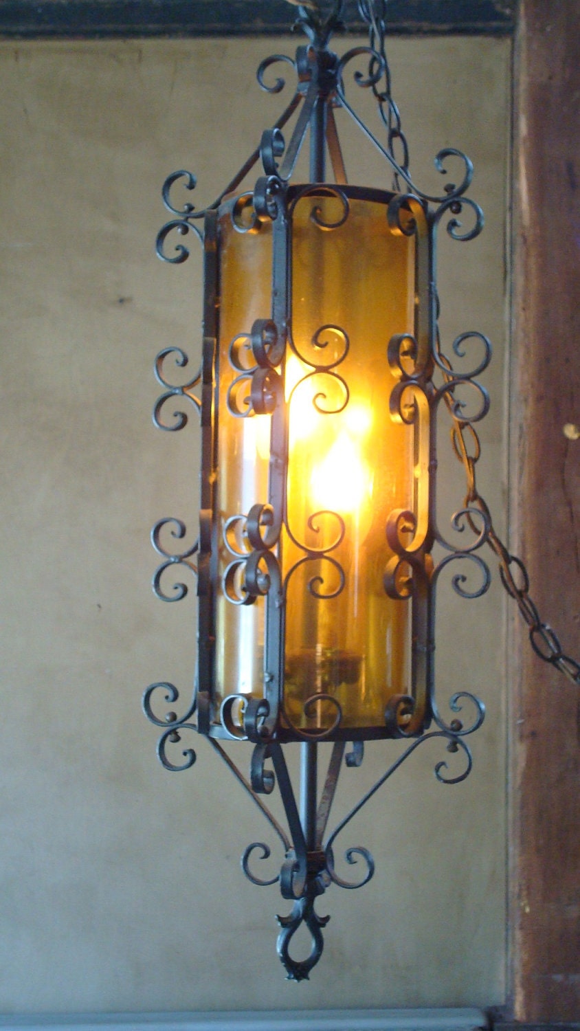 Vintage Chandelier amber hued glass,spanish mission style , Treasury pick vestiesteam, etsysbestvintage