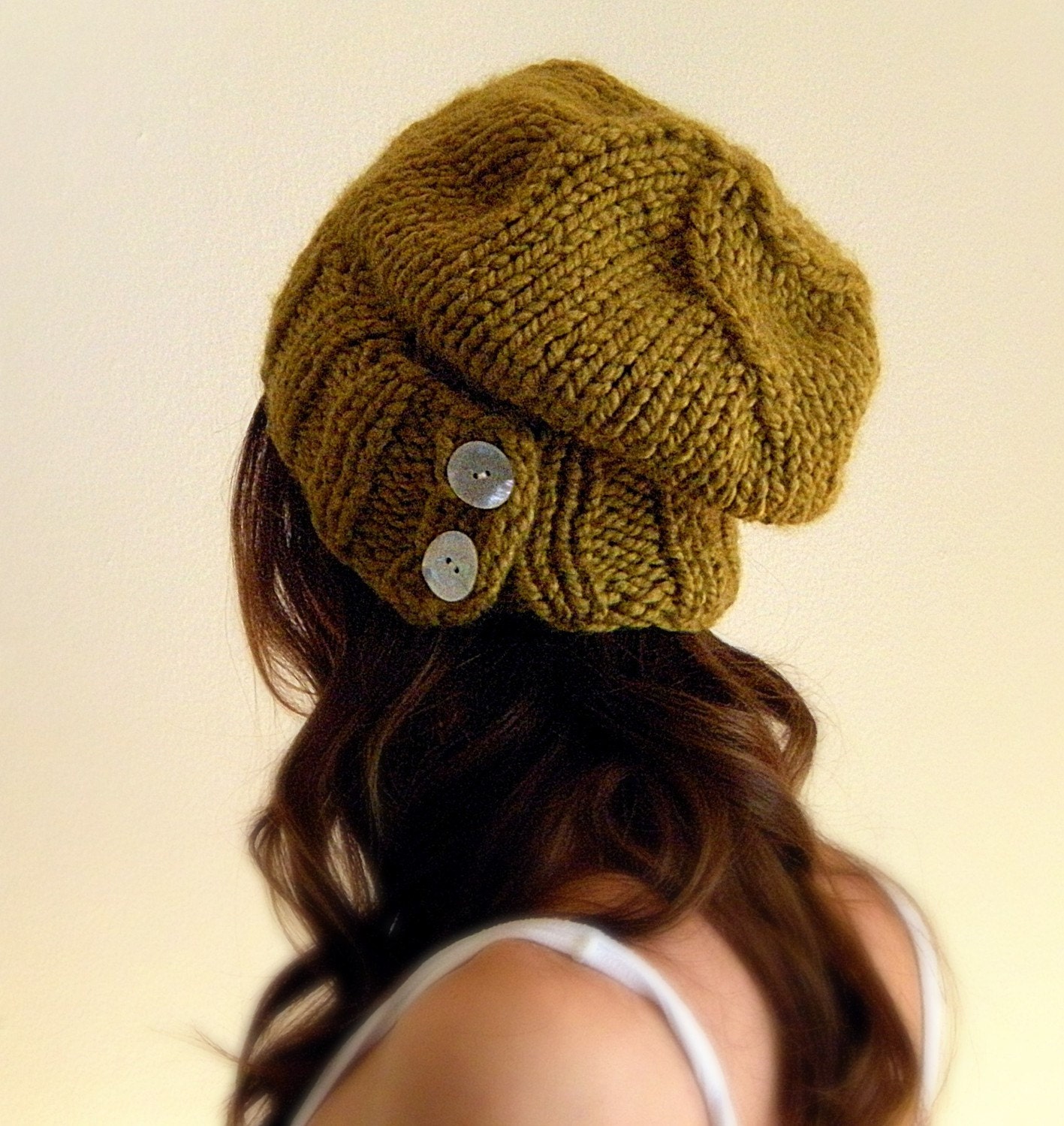 The Salt City. Slouchy unisex chunky knit hat -  Citrine
