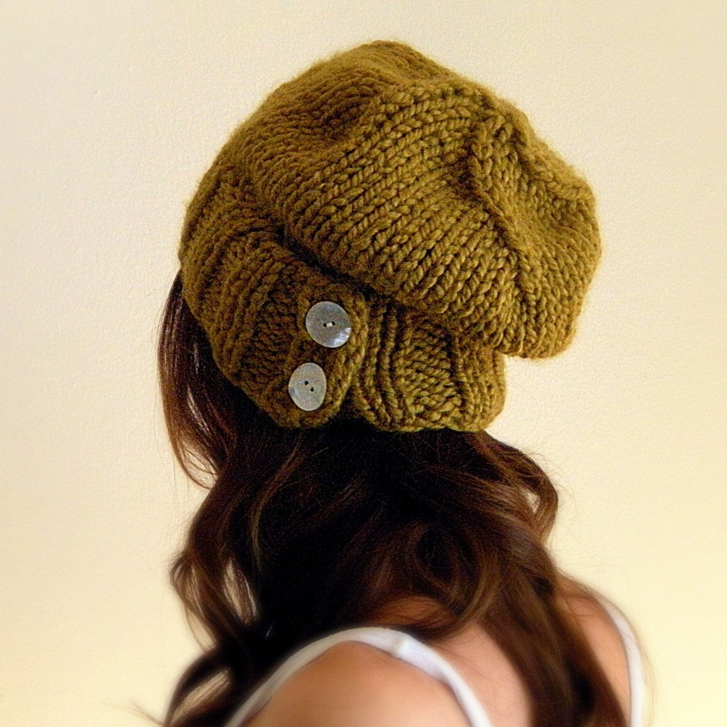 The Salt City. Slouchy unisex chunky knit hat -  Citrine