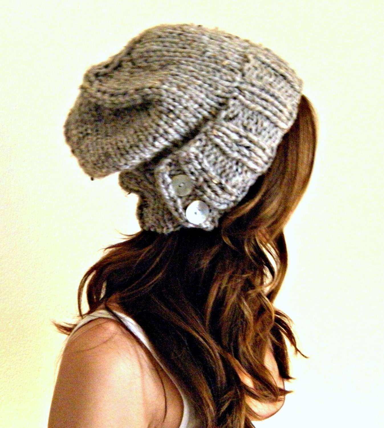 The Salt City. Woman's knit slouchy hat - Grey Gray Marble unisex