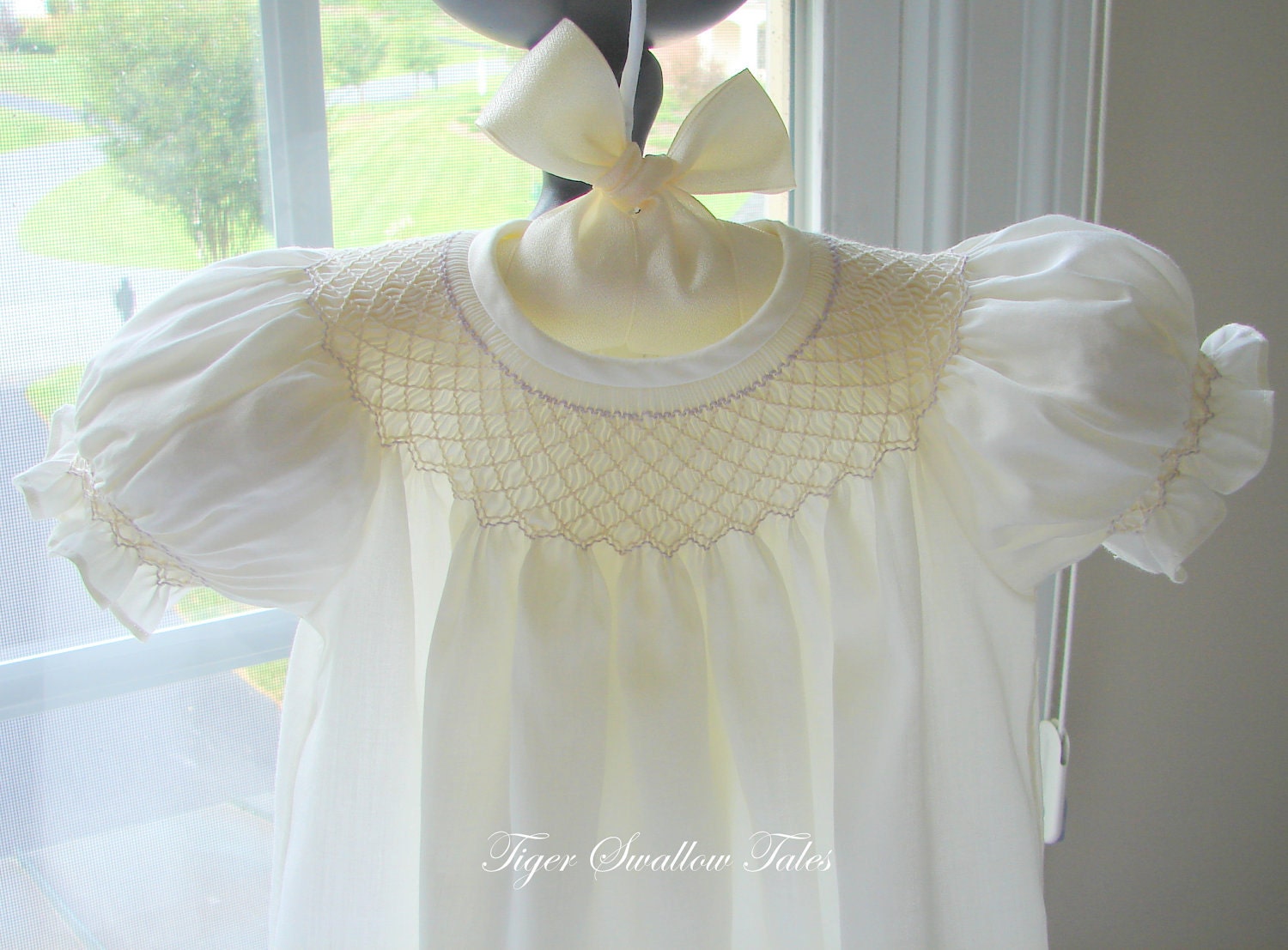 Flower Girl Dress, Made to Match Wedding Colors, Hand-Smocked on Satin Batiste