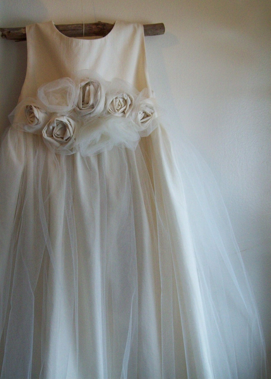 Natural cotton flower girl dress...Dew on Roses size 2,3,4,5