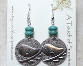 Birds on Branches Charm Earrings with Turquoise Gemstones
