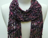 Cotton Scarf- Hand Knit/   Passionflower