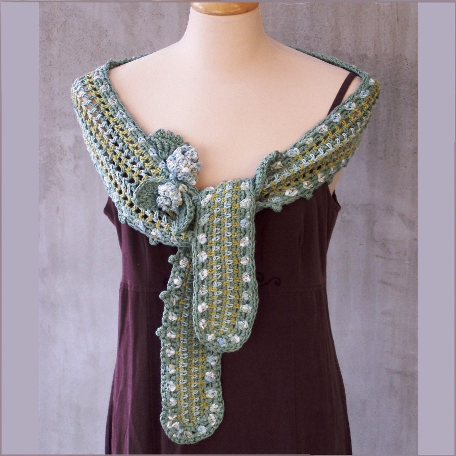 Ice Rose Hand crocheted Freeform Scarf Capelet pastel tones