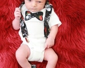 Bad to The Bones Tie Onesie with Matching Suspenders