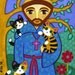 Saint FRANCIS of Assisi with CATS Art PRINT from Original Painting - by Jill