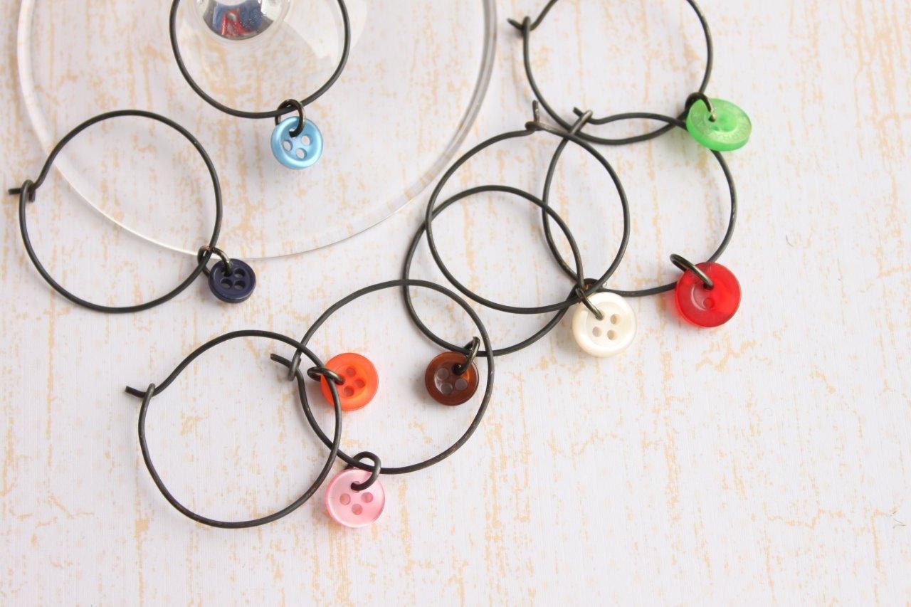 Rustic Button Wine Glass Charms set (8), Wedding Wine Glass Charms, Rustic Wire Wine Glass Charms