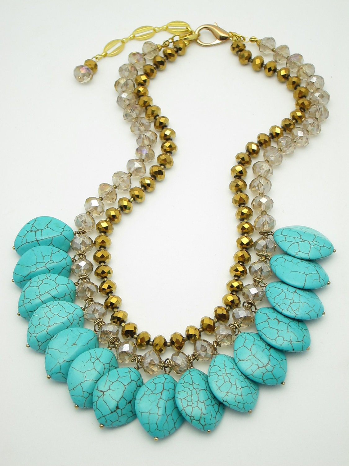 GRACE /Statement Necklace.Chunky.Turquoise.Multi-Strand.Bib/