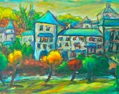 Sanctuary - Spain Camino de Santiago Beautiful Town Landscape Painting in A4 Giclee Fine Art Print