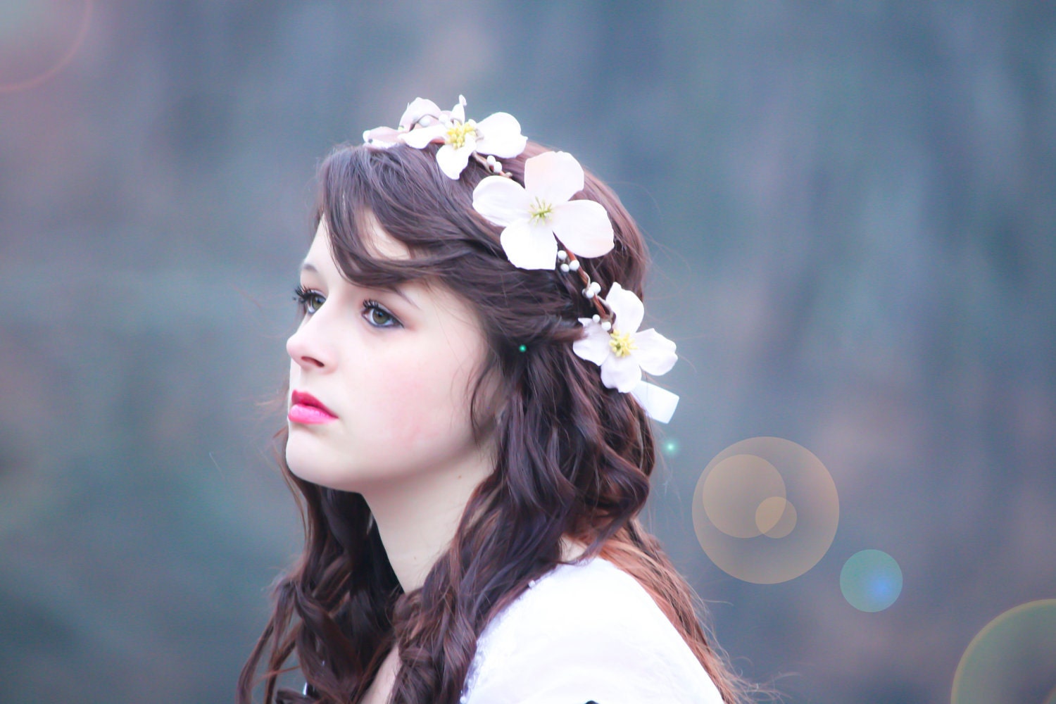 flower hair band, flower hair crown, dogwood blossom halo, bridal flower