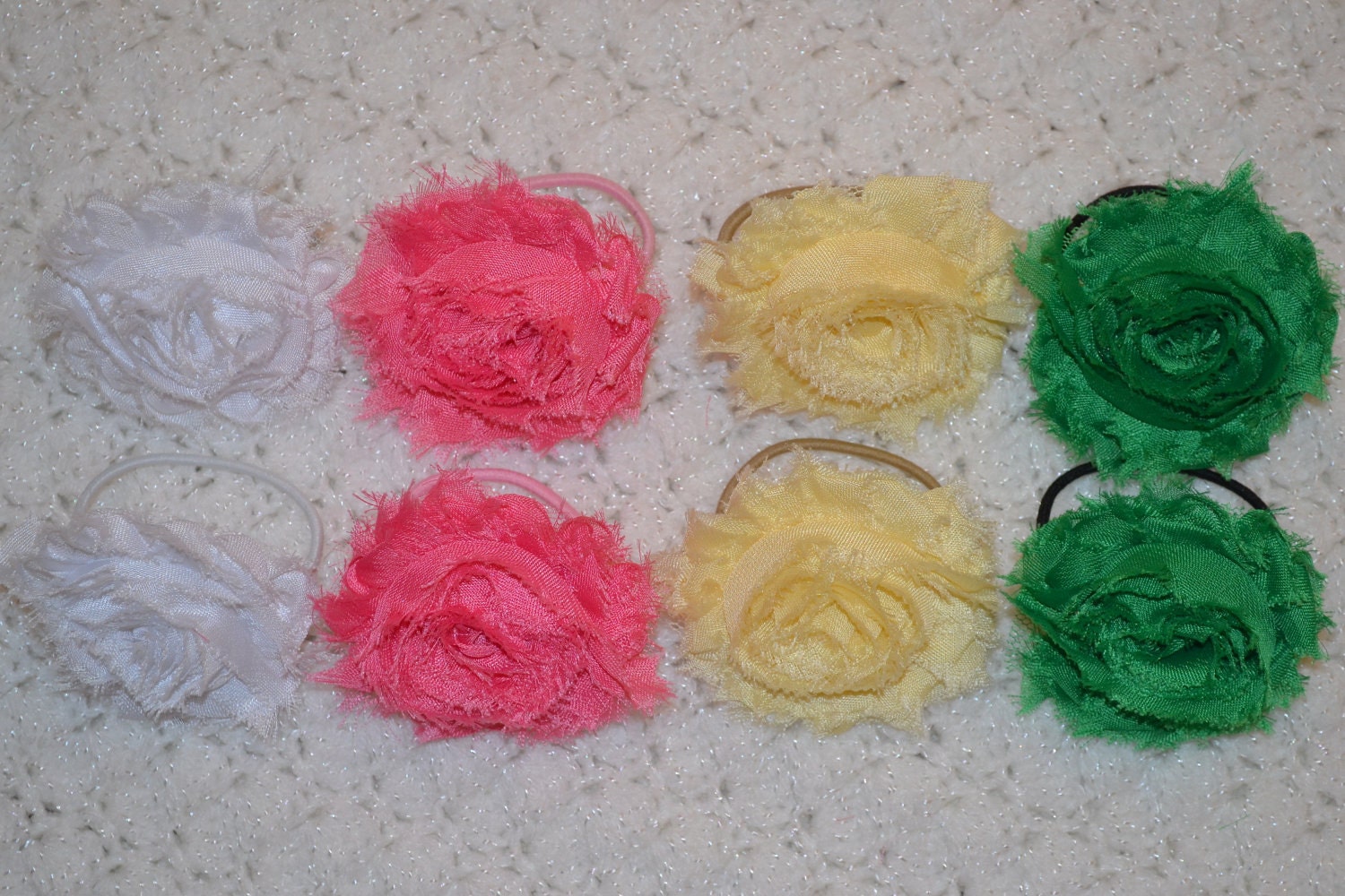 Set of 2 Pigtail Holders - Pick From 11 Colors - Shabby Chiffon Flowers