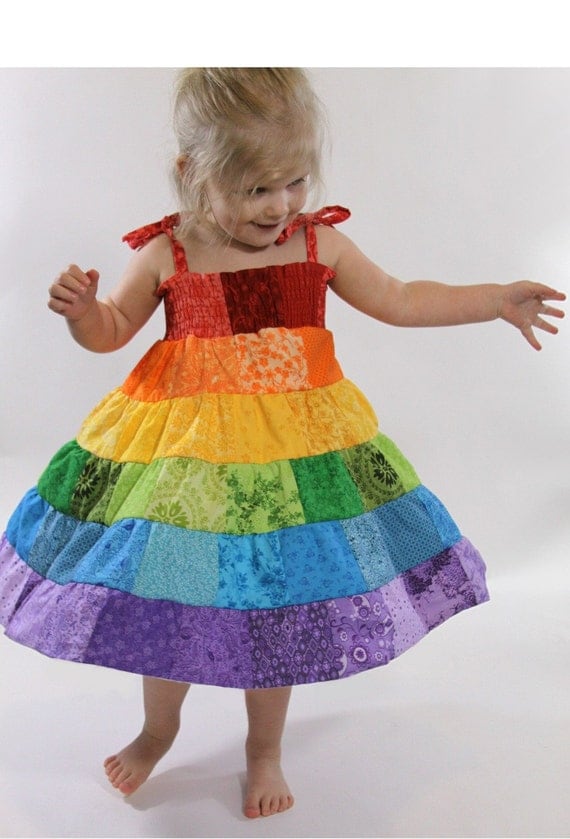 Rainbow Dress - Toddler/Girls Patchwork Smocked Twirl Sundress - 12m, 18m, 2T, 3T, 4T, 5, 6