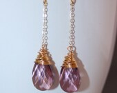 Antique Pink Swarovski Pear Pendant and 14/20 Gold Filled Dangle Earrings