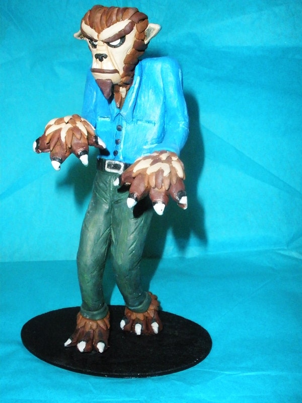 The Wolfman Werewolf Stylized polymer Sculpture and print