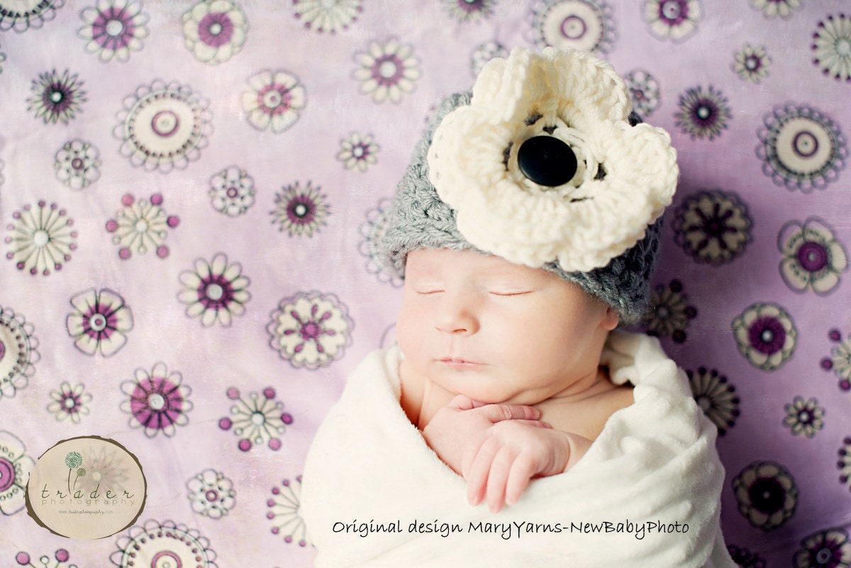 FlowerHAT in Gray Creamy - Photography Prop - Baby Newborn - Choice your own color