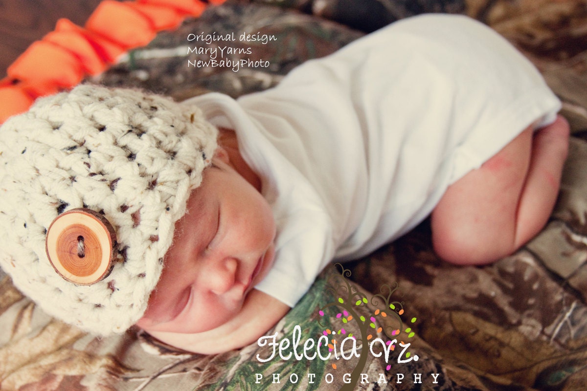 Beanie Button HAT Newborn Photo prop in Oatmeal - Photography Baby Hat all babies