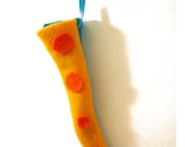 off beat holiday stocking- Mini Tentacle Stocking - Blue & Gold w/ orange  Spots/suction cups- Off beat Holiday Stocking