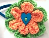 Headband Elastic Teal, Green, Orange Flower with Heart - SALE