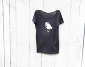 Bird Tshirt with Heart - Fashion - Alternative Apparel - Women- Organic Cotton - In Small, Medium, Large and XL