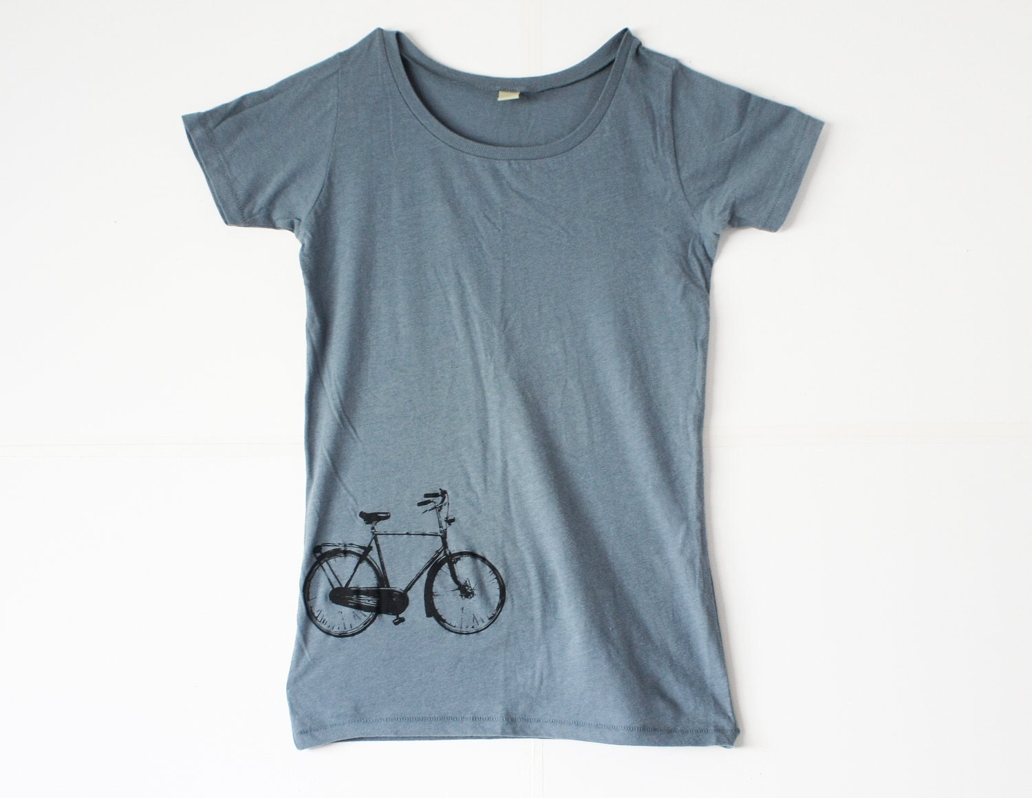 Women tops tshirt BIKE - Small, Medium, Large, Extra Large - Organic Cotton - Womens - Light Blue - Alternative Apparel - Eco-Friendly Tee