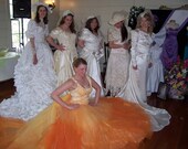 Vintage tie dyed Tangerine Wedding Dress FREE SHIPPING