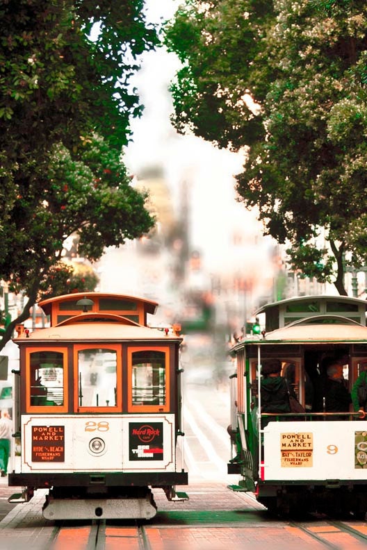 San Francisco Photograph, Cable Cars, 8x12 California photo, summer, travel, beige, brown, green, wall art, fine art print