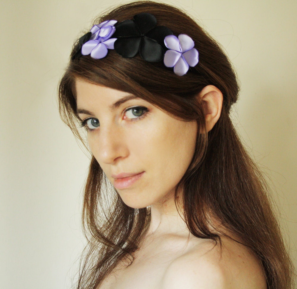 Ophelia - flower crown headband, flower head garland, hair accessory for women in Lavender and black satin