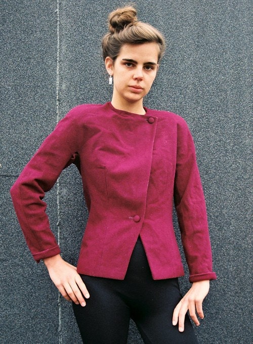 Vintage 1980's Anne Klein Purple Wool Angular Crop Jacket S