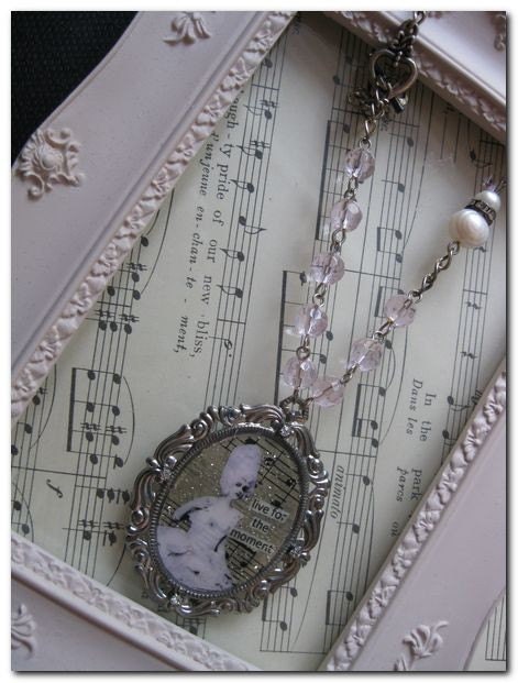 Queen Marie's Sister Necklace made with paper from 1906, sterling silver German glass glitter