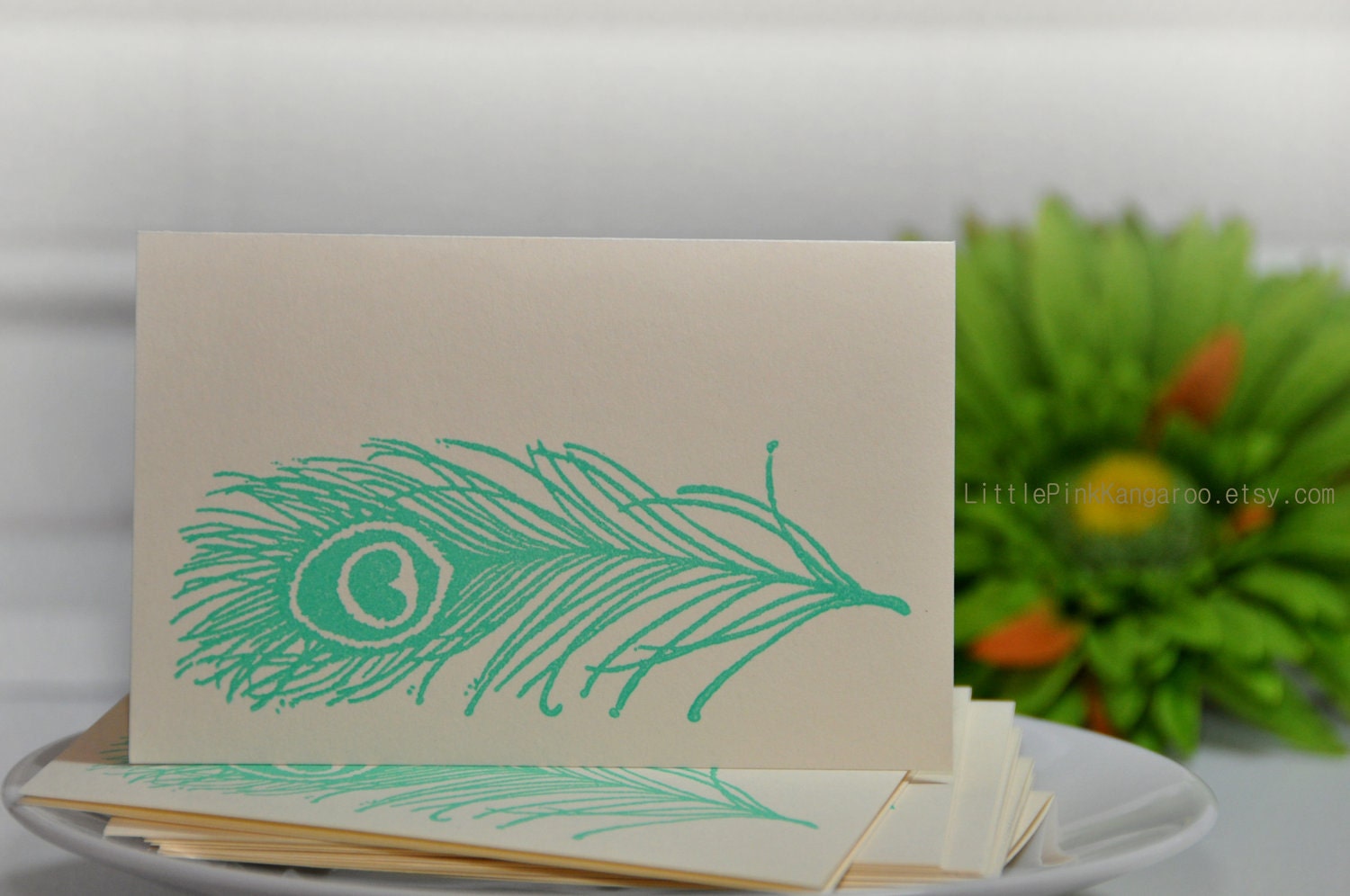 Peacock- Hand stamped  blank cards ( Set of 8)